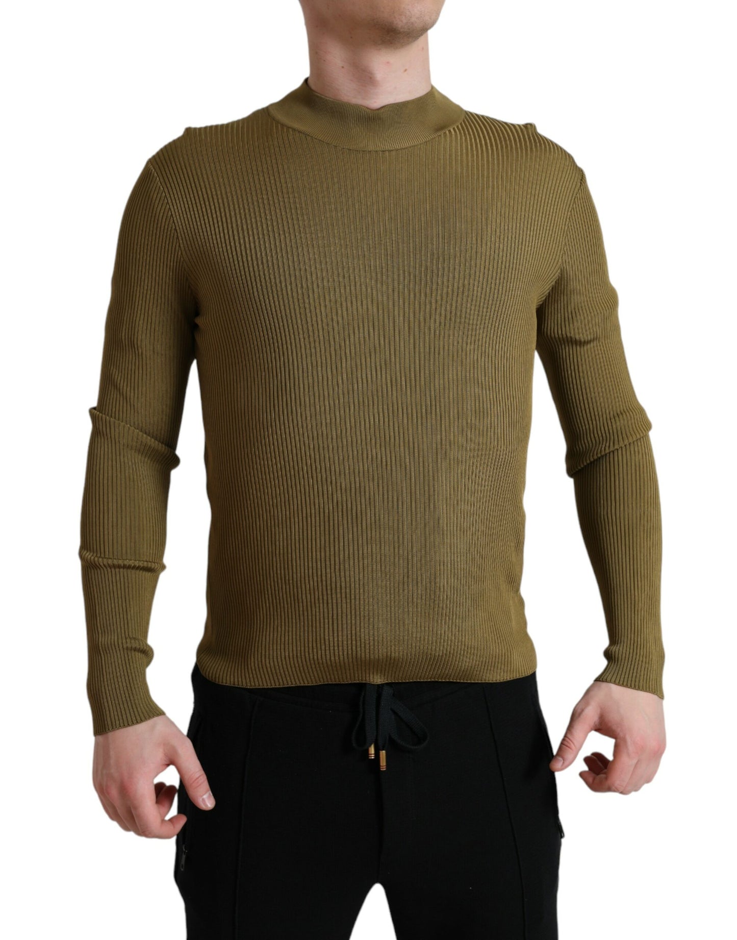 Dolce & Gabbana Army Green Viscose Crew Neck Trui