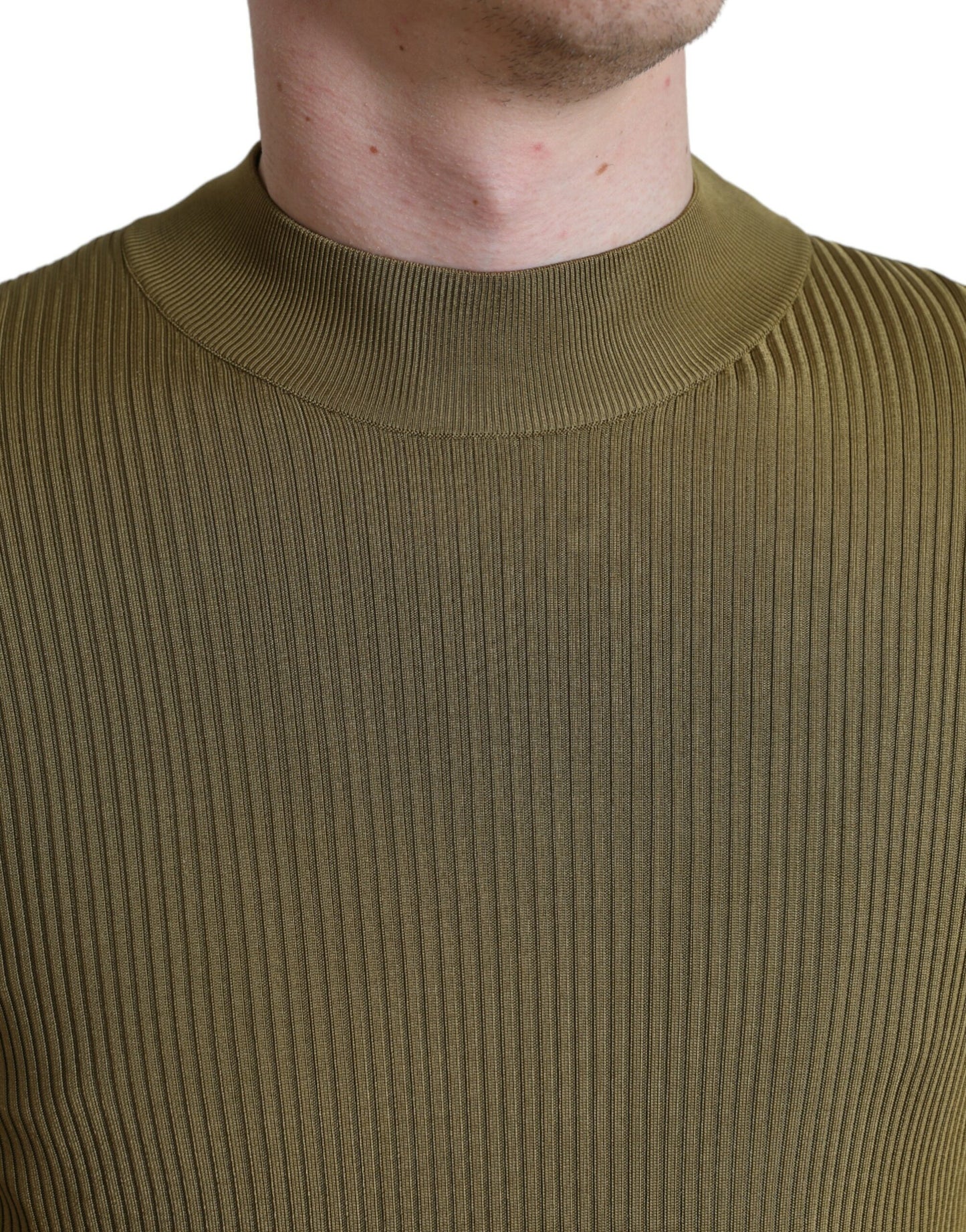 Dolce & Gabbana Army Green Viscose Crew Neck Trui