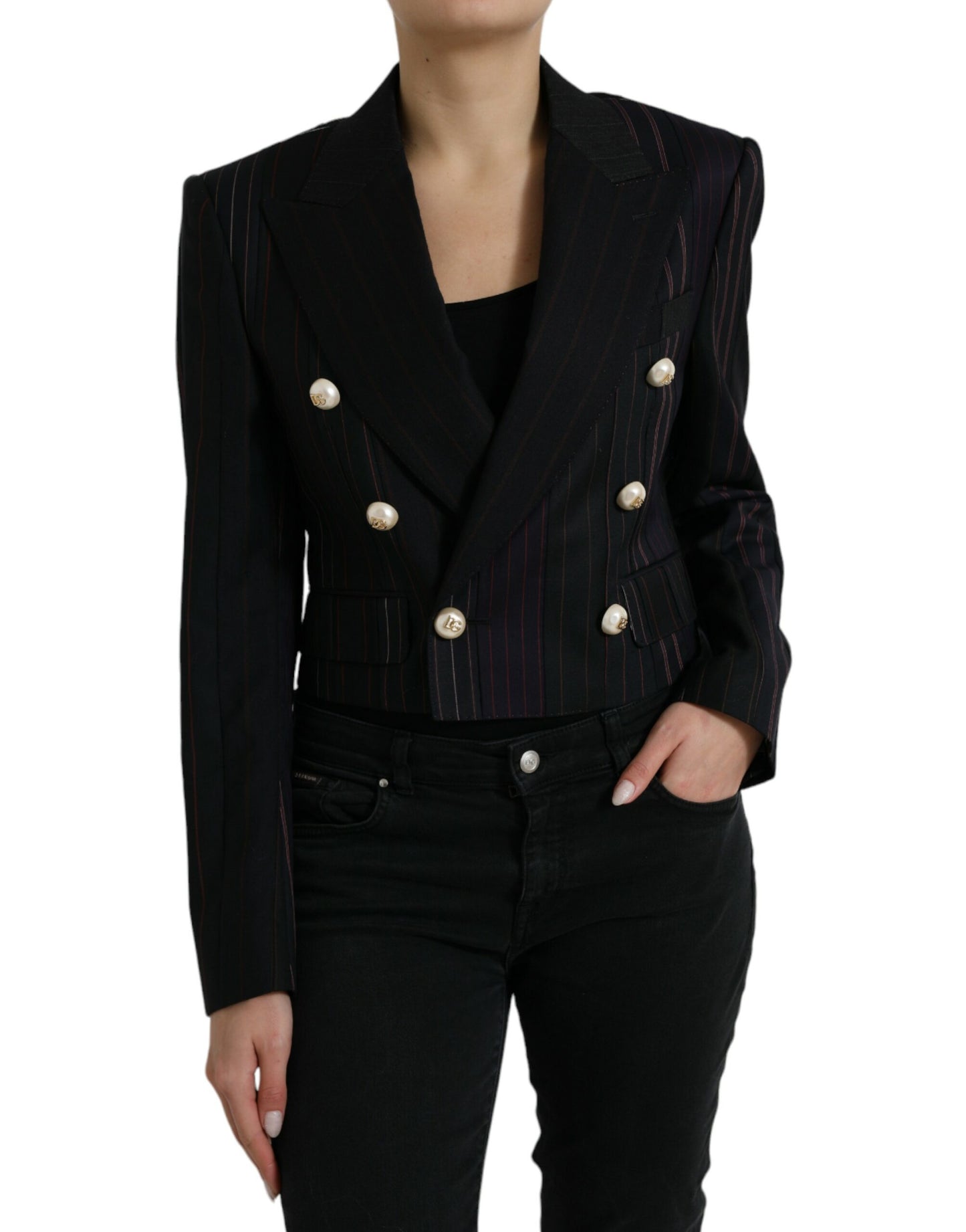 Dolce & Gabbana Elegante Gestreepte Dubbelrijs Wollen Blazer