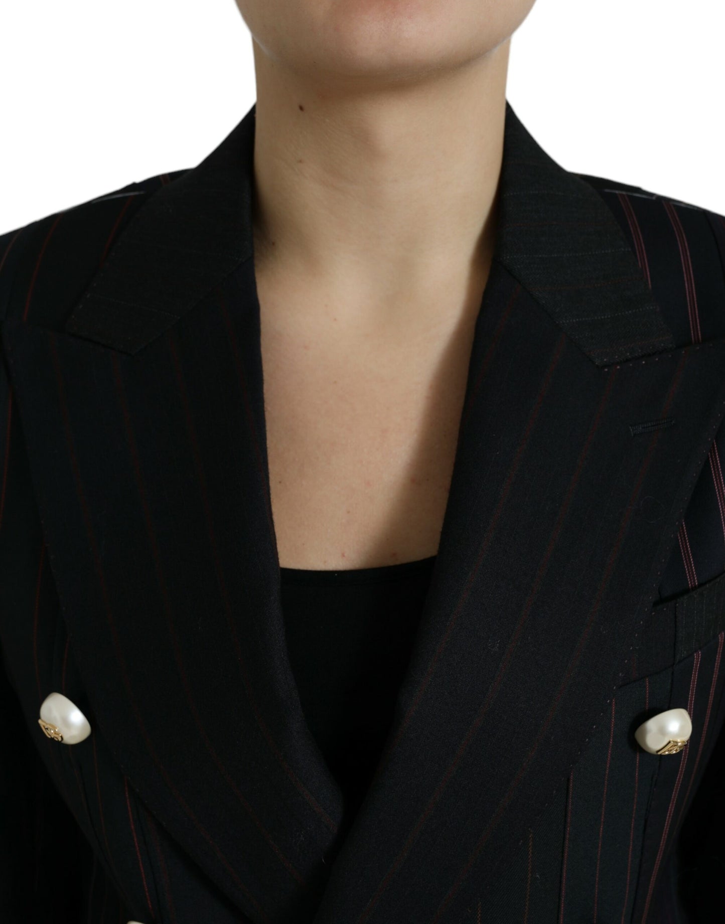 Dolce & Gabbana Elegante Gestreepte Dubbelrijs Wollen Blazer