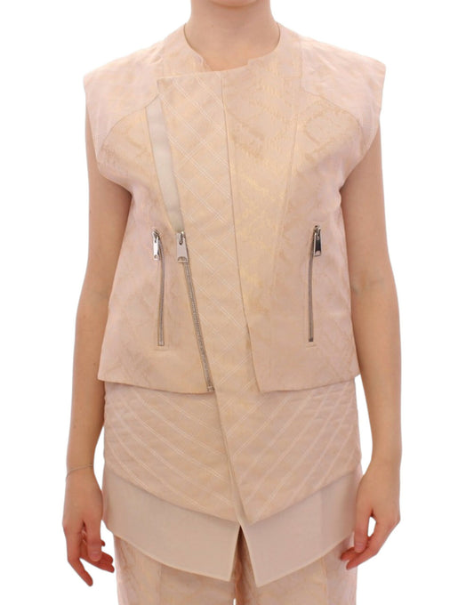 Zeyneptosun Exquisite Beige Brocade Mouwloos Jasje Vest