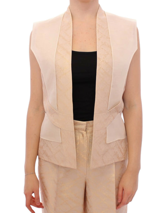 Zeyneptosun Exclusief Beige Brocade Mouwloos Vest