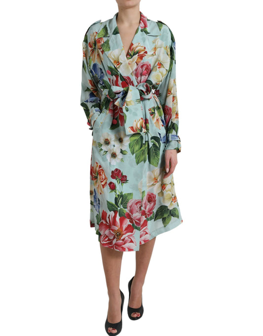 Dolce & Gabbana Elegante Bloemen Zijden Trenchcoat