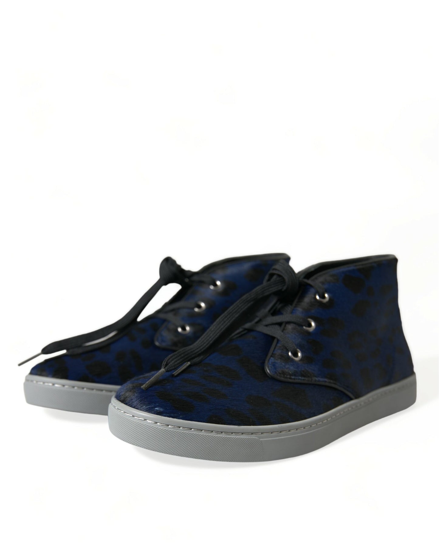 Dolce & Gabbana Chic Blauwe Luipaardprint Mid-Top Sneakers