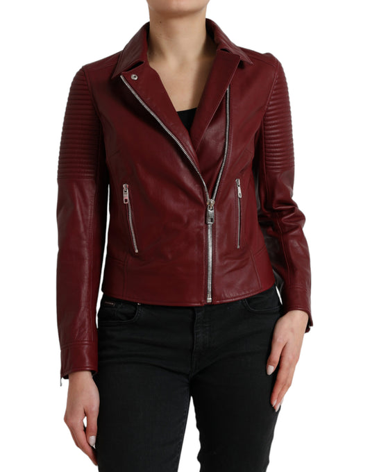 Dolce & Gabbana Bordeaux Biker Leren Jack