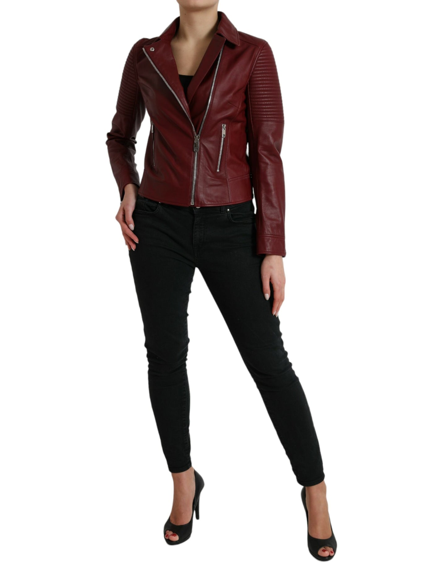 Dolce & Gabbana Bordeaux Biker Leren Jack