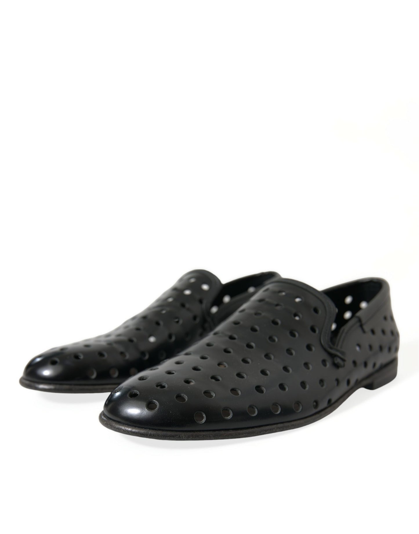 Dolce & Gabbana Elegante Zwarte Leren Geperforeerde Loafers