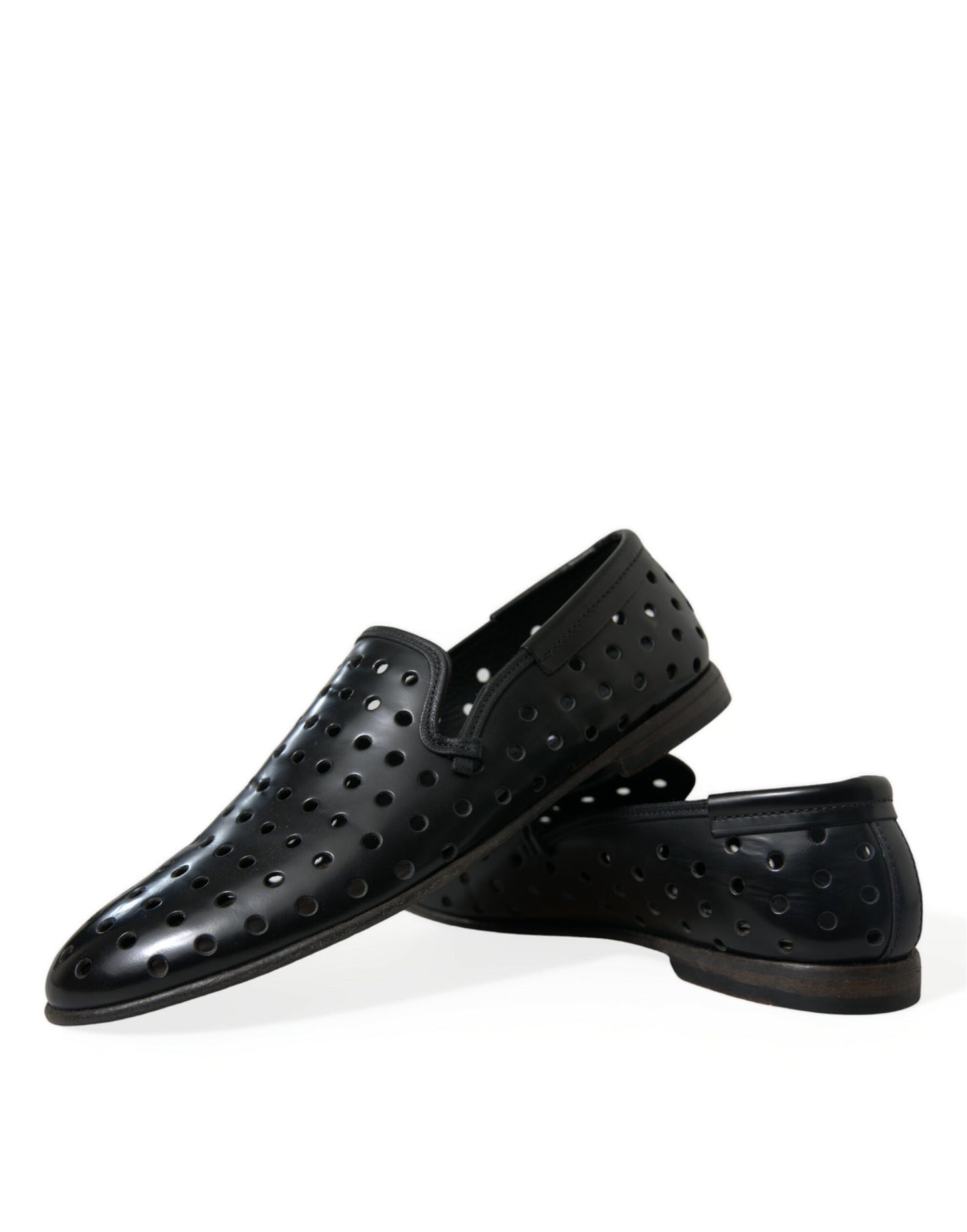 Dolce & Gabbana Elegante Zwarte Leren Geperforeerde Loafers