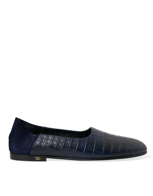 Dolce & Gabbana Elegante Blauwe Krokodillenleren Loafers