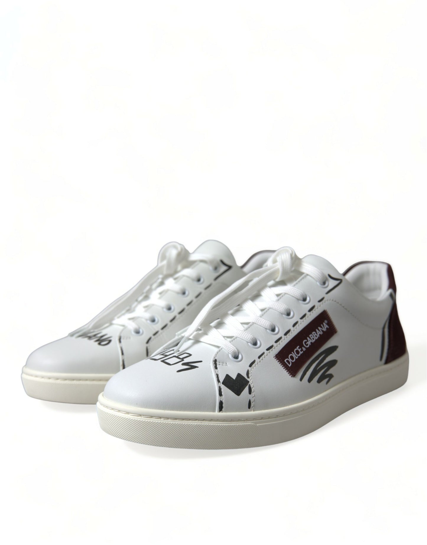 Dolce & Gabbana Exclusieve Witte Bordeaux Lage Sneakers