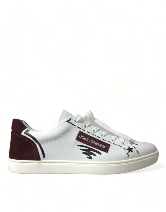 Dolce & Gabbana Exclusieve Witte Bordeaux Lage Sneakers