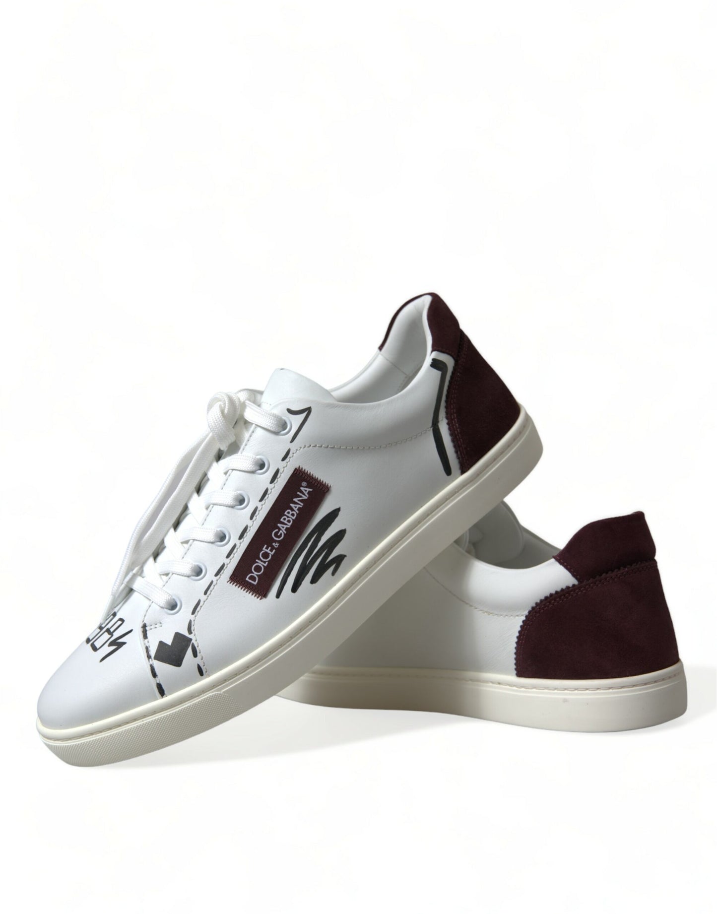 Dolce & Gabbana Exclusieve Witte Bordeaux Lage Sneakers