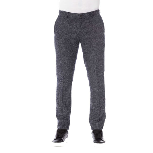 Trussardi "Black Cotton Men Trousers with Front Zipper and Side Pockets"