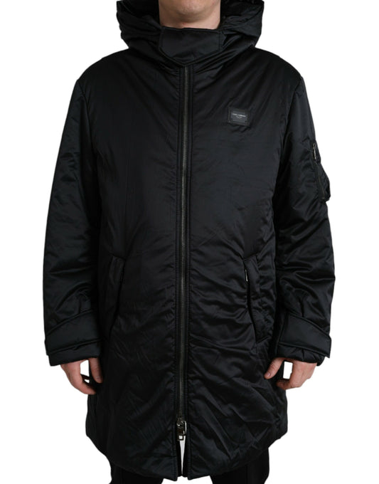 Dolce & Gabbana Elegante Zwarte Parka met Capuchon