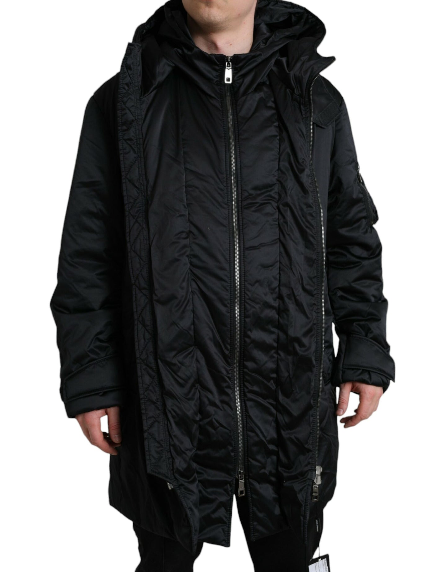 Dolce & Gabbana Elegante Zwarte Parka met Capuchon