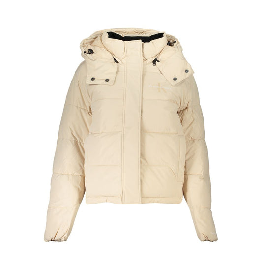 Calvin Klein Chic Beige Lange Mouw Jas met Afneembare Capuchon