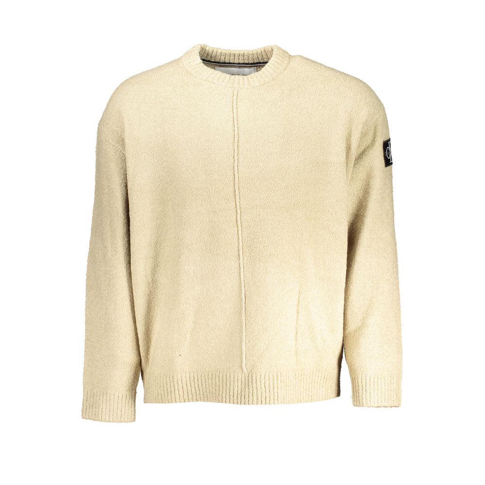 Calvin Klein Chic Beige Crew Neck Sweater met Contrasterende Details