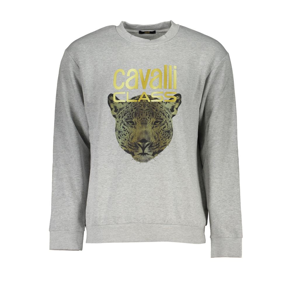 Cavalli Class Elegante Grijze Ronde Hals Designer Sweatshirt