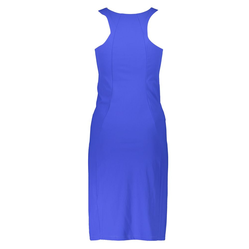 Patrizia Pepe Elegante blauwe jurk met ronde hals en logodetail