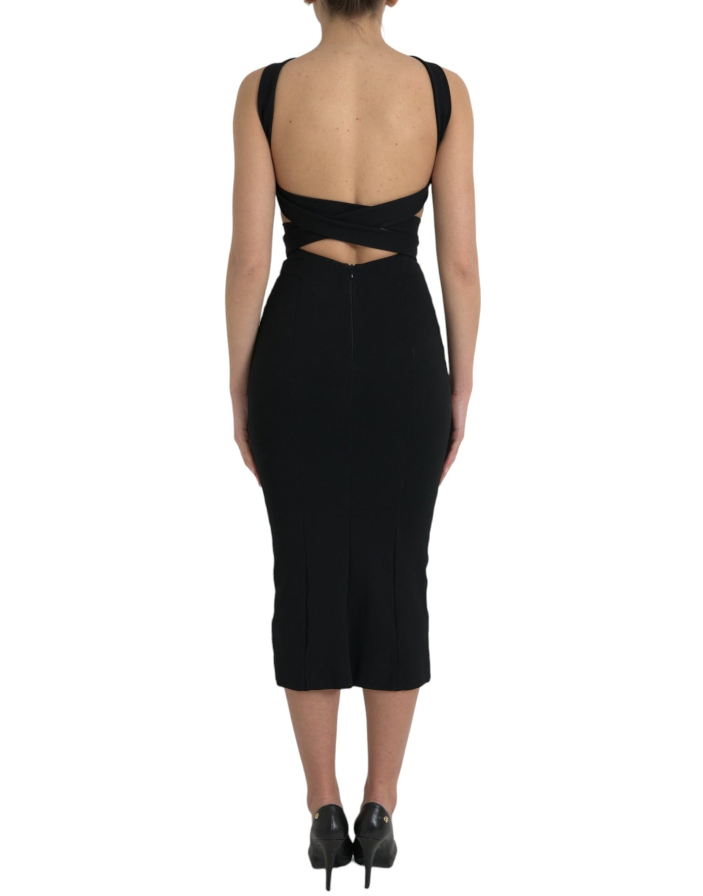 Dolce & Gabbana Elegante Zwarte Sheath Halter Midi Jurk