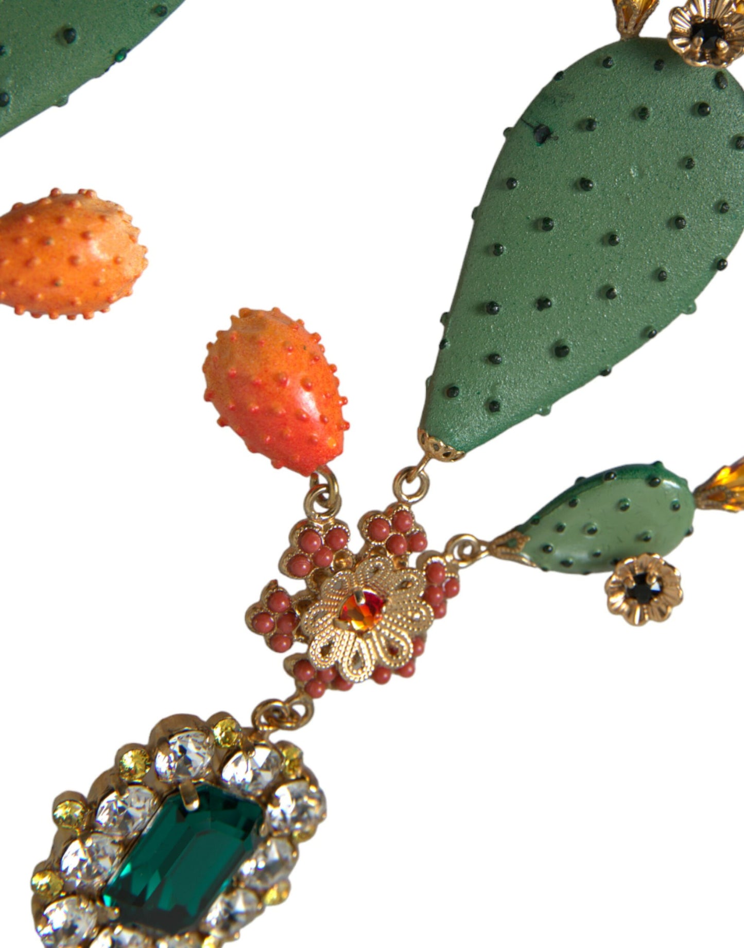 Dolce & Gabbana Groene Cactus Kristal Clip Op Sieraden Dangling Oorbellen