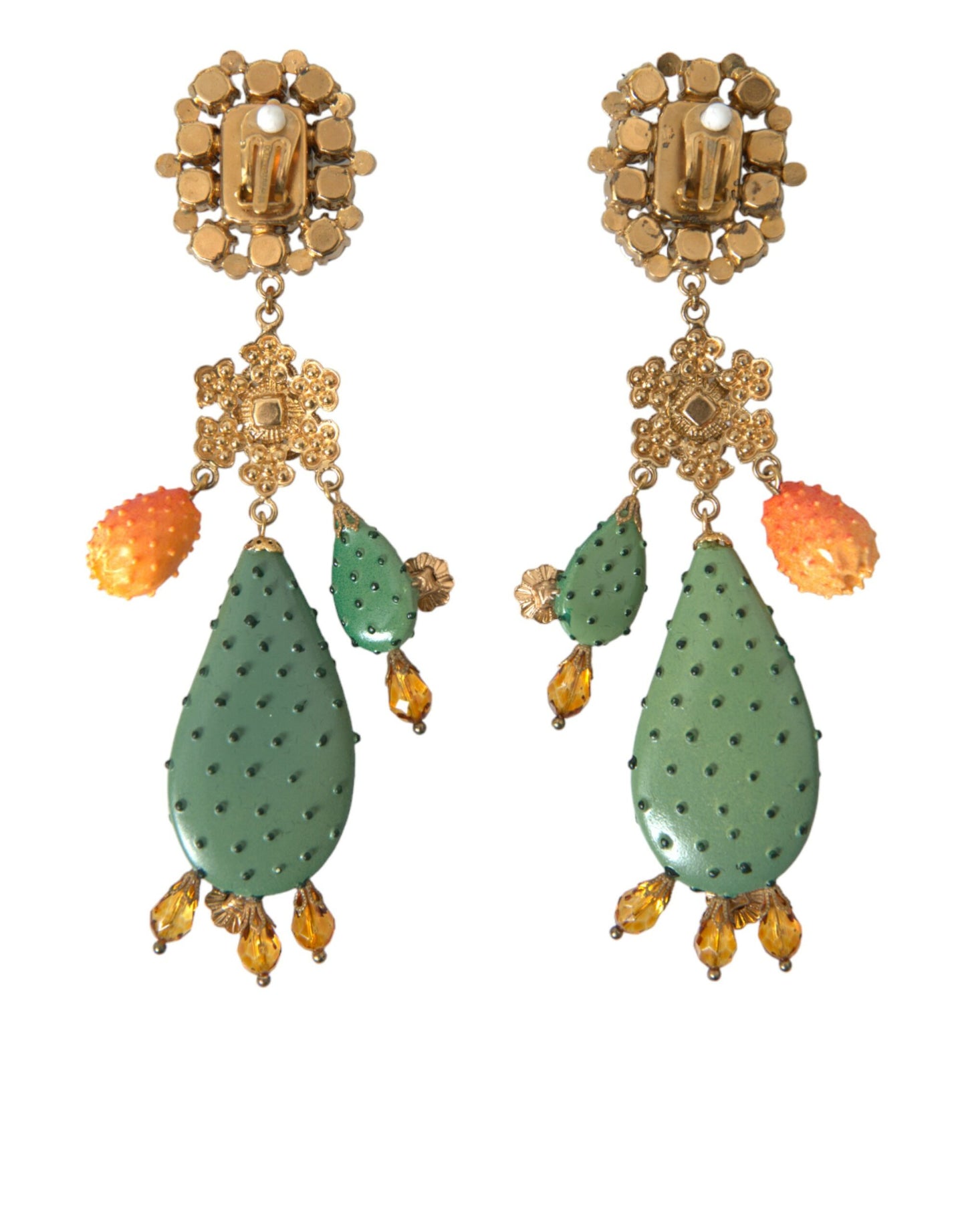 Dolce & Gabbana Groene Cactus Kristal Clip Op Sieraden Dangling Oorbellen