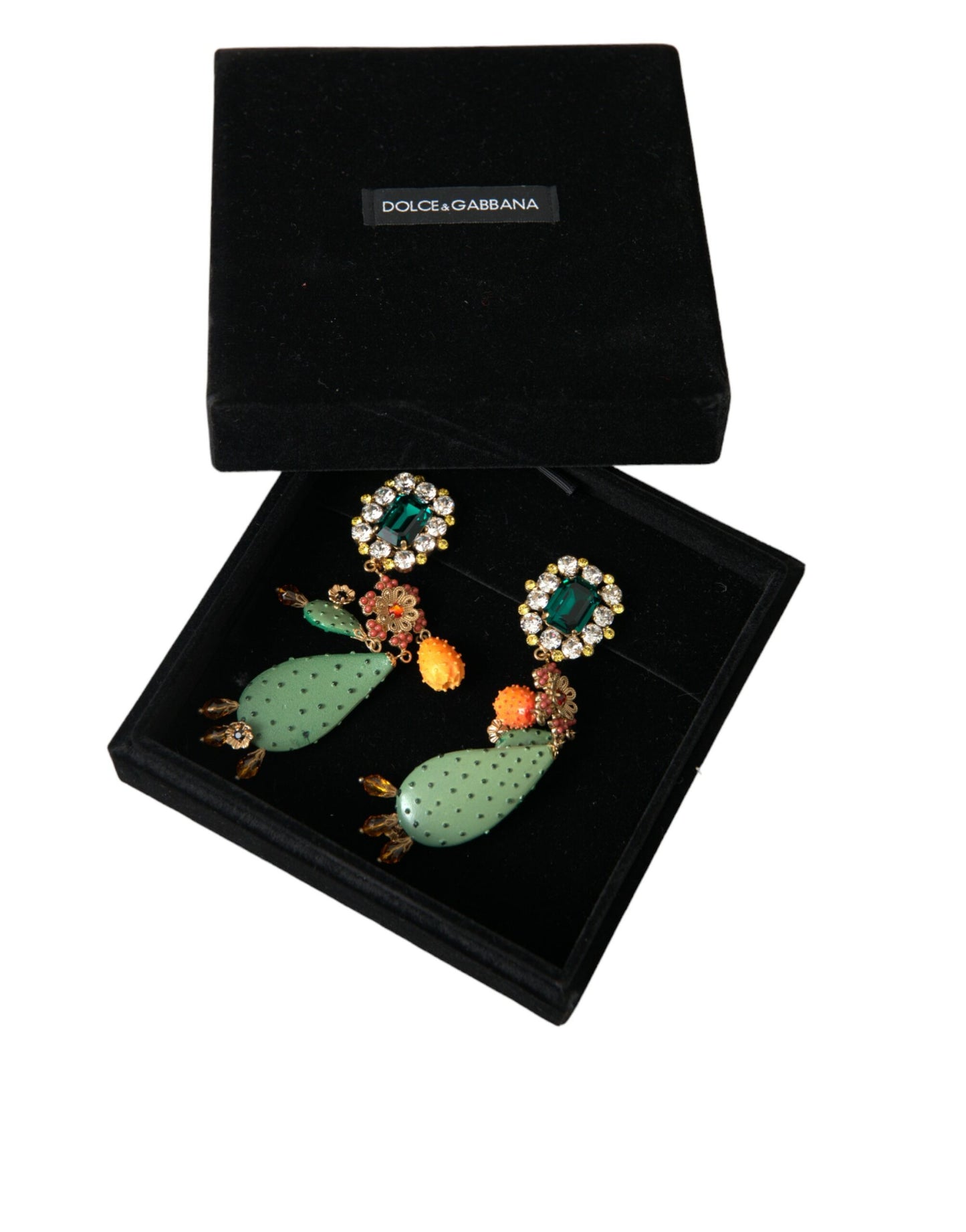 Dolce & Gabbana Groene Cactus Kristal Clip Op Sieraden Dangling Oorbellen