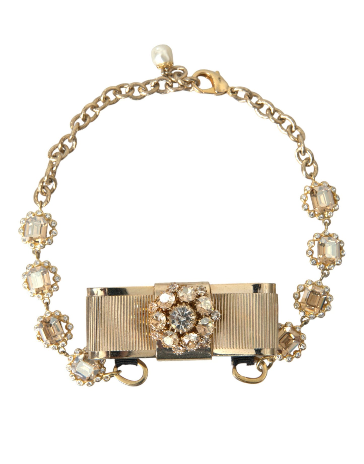 Dolce & Gabbana Gouden Messing Helder Kristal Strik Ketting Choker Ketting