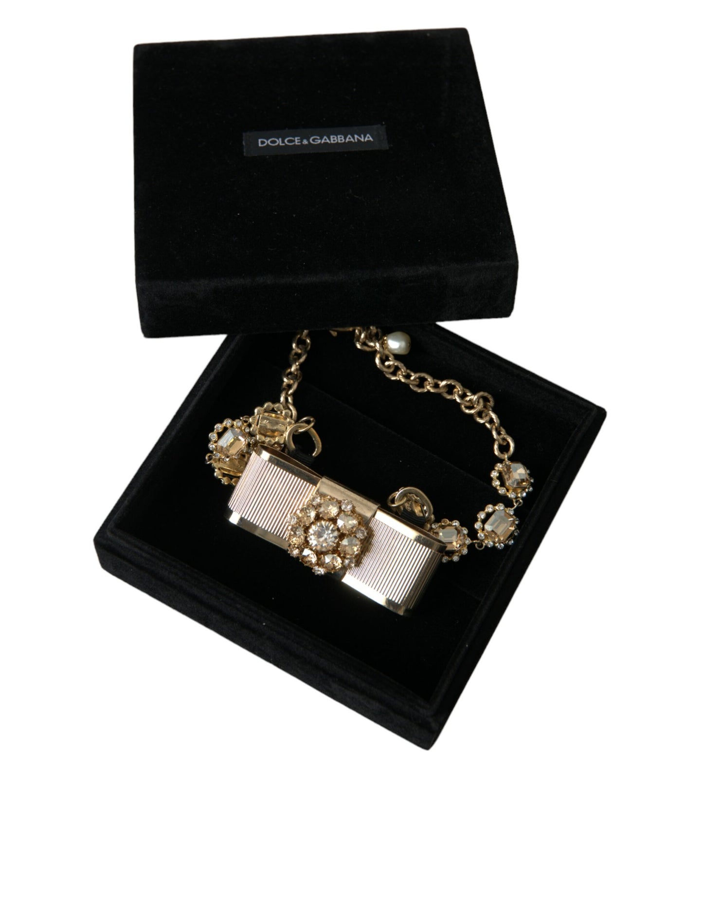 Dolce & Gabbana Gouden Messing Helder Kristal Strik Ketting Choker Ketting