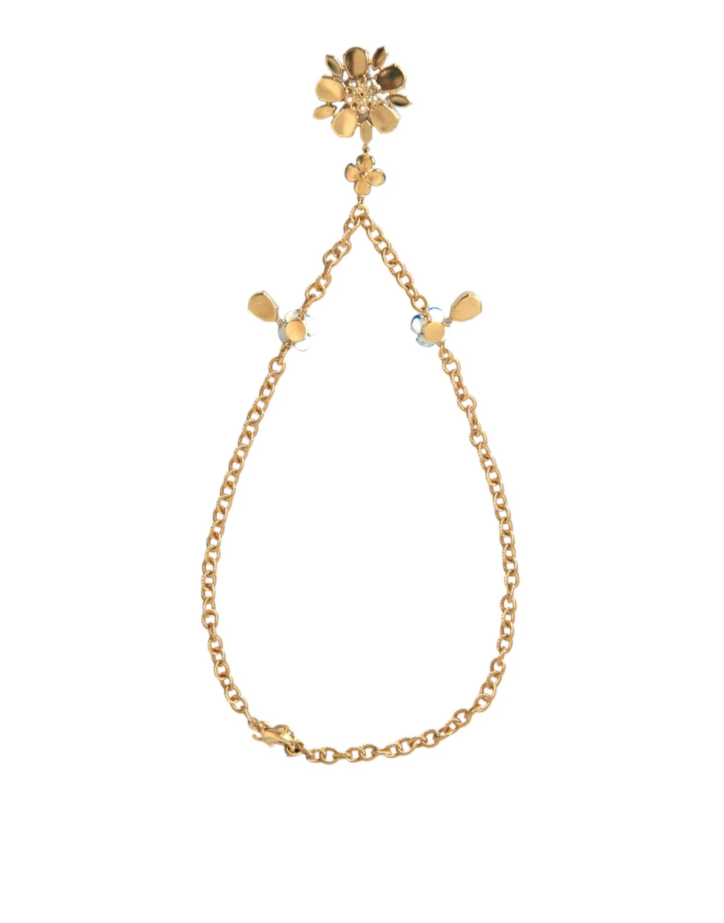 Dolce & Gabbana Gouden Messing Ketting Kristallen Bloemen Hanger Charm Ketting