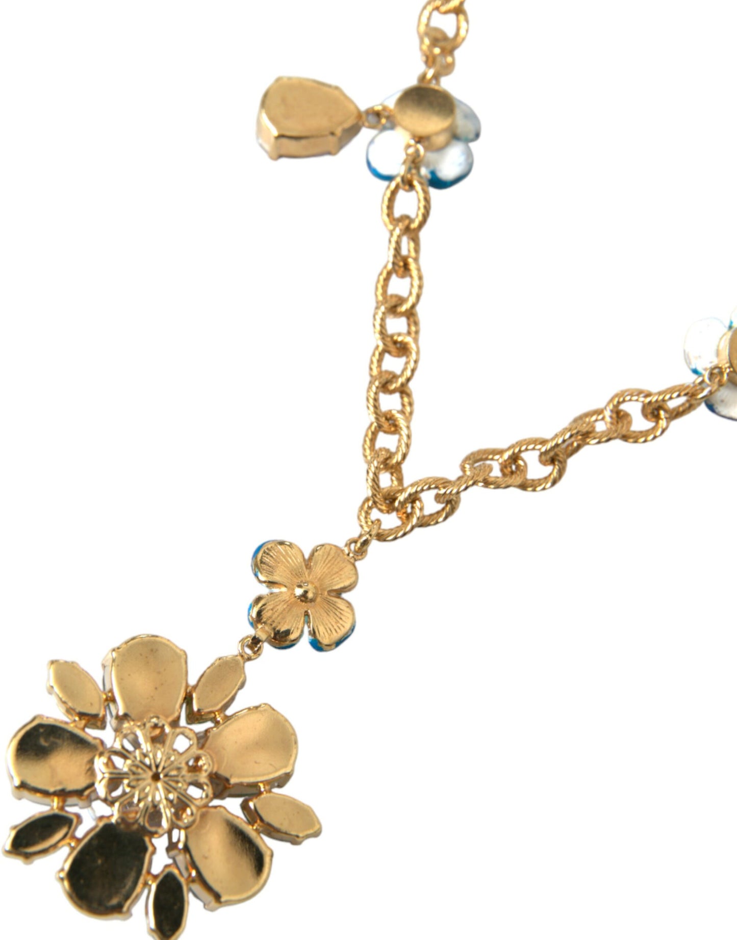 Dolce & Gabbana Gouden Messing Ketting Kristallen Bloemen Hanger Charm Ketting