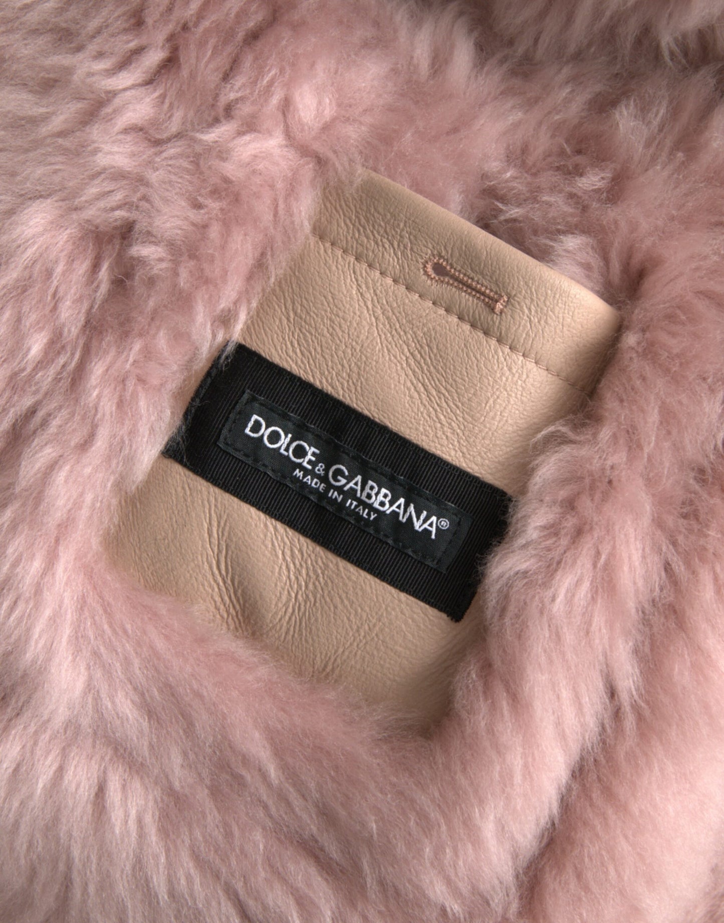 Dolce & Gabbana Beige Roze Lamsleren Schapenvacht Jasje