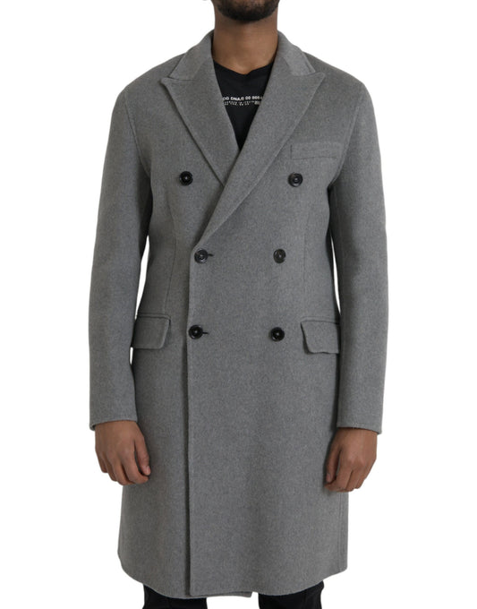 Dolce & Gabbana Grijze Dubbele Trenchcoat Kasjmier Jas