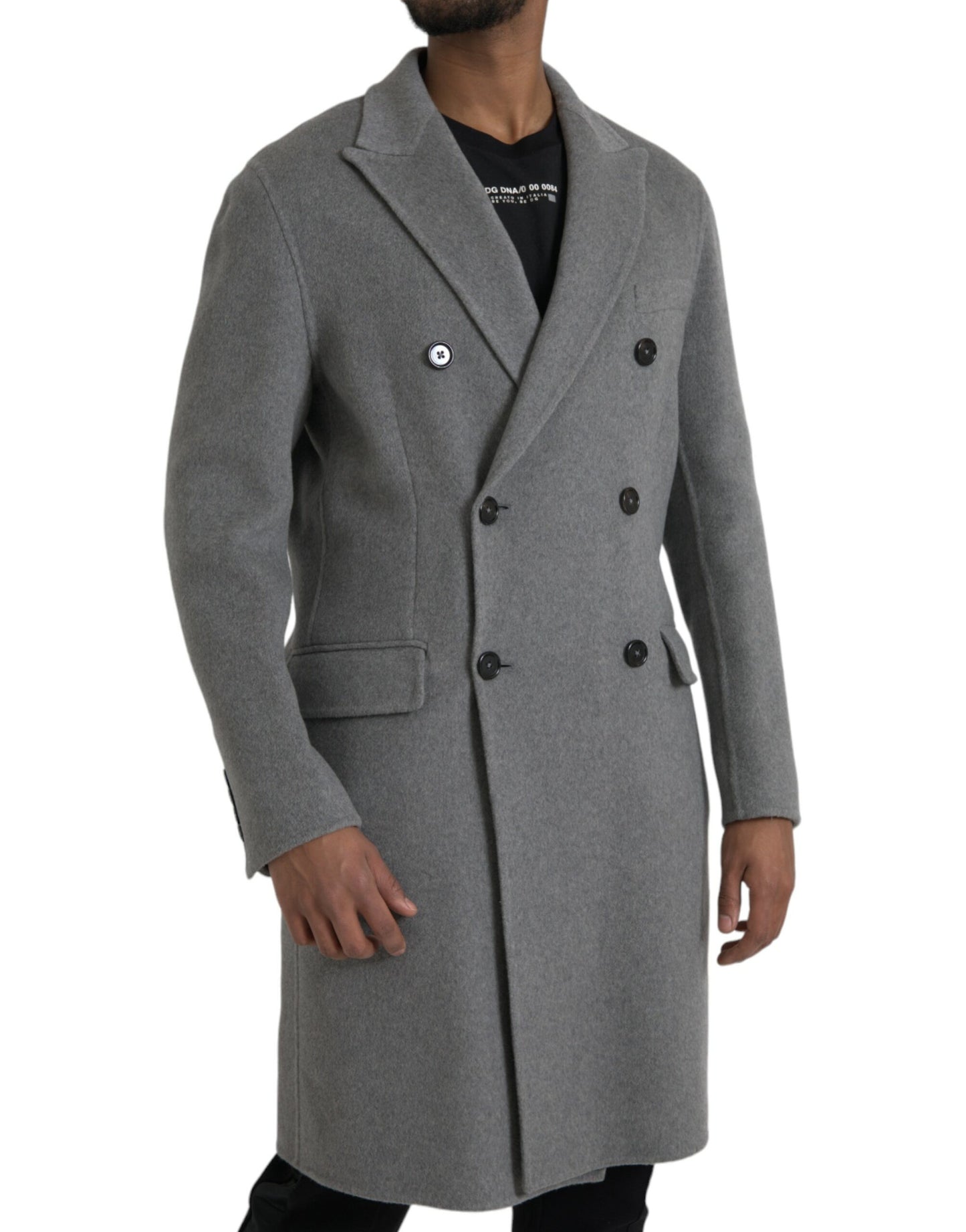 Dolce & Gabbana Grijze Dubbele Trenchcoat Kasjmier Jas