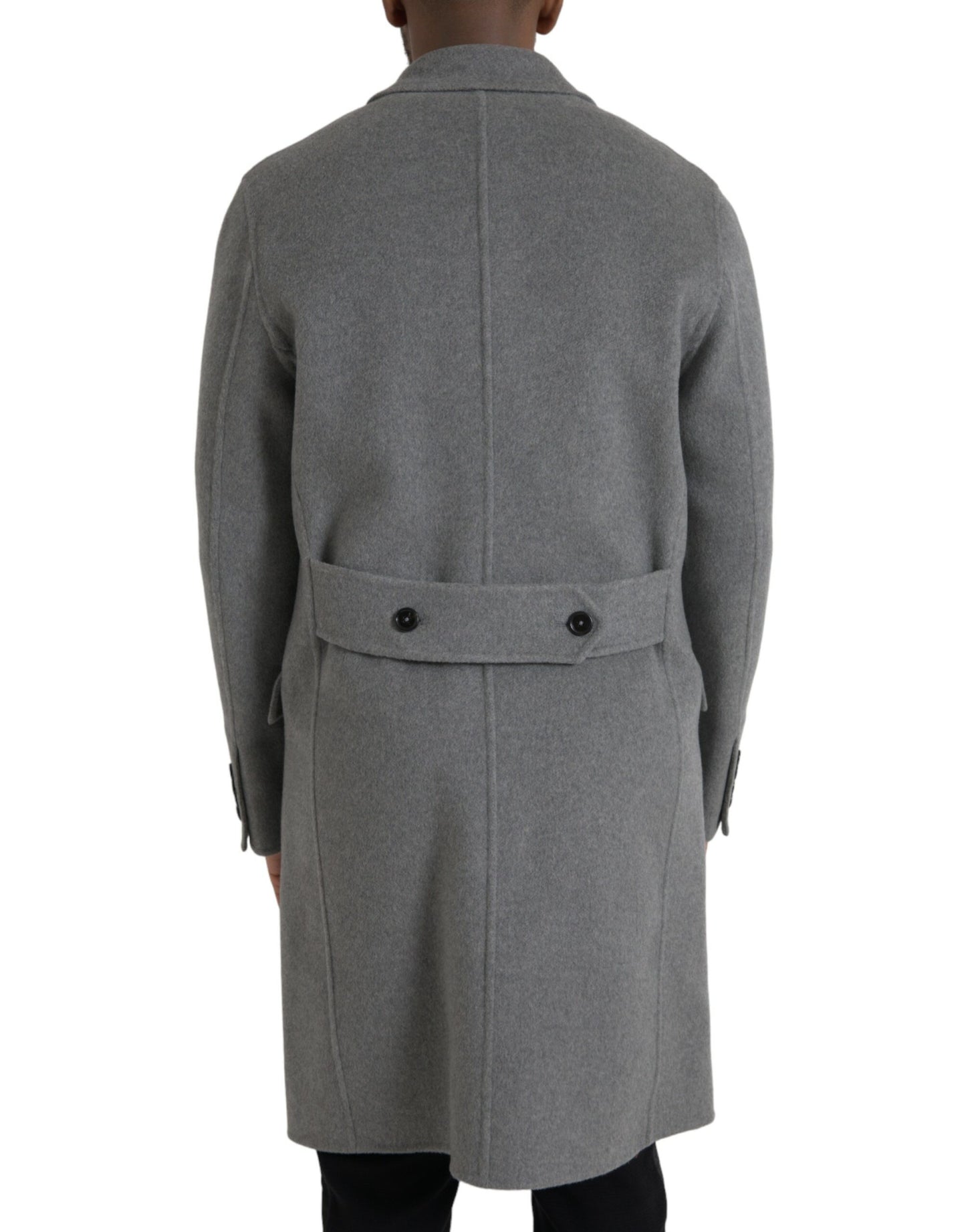 Dolce & Gabbana Grijze Dubbele Trenchcoat Kasjmier Jas