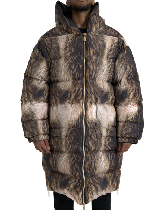 Dolce & Gabbana Parka Bruin Lange Jas Met Volledige Ritssluiting En Capuchon