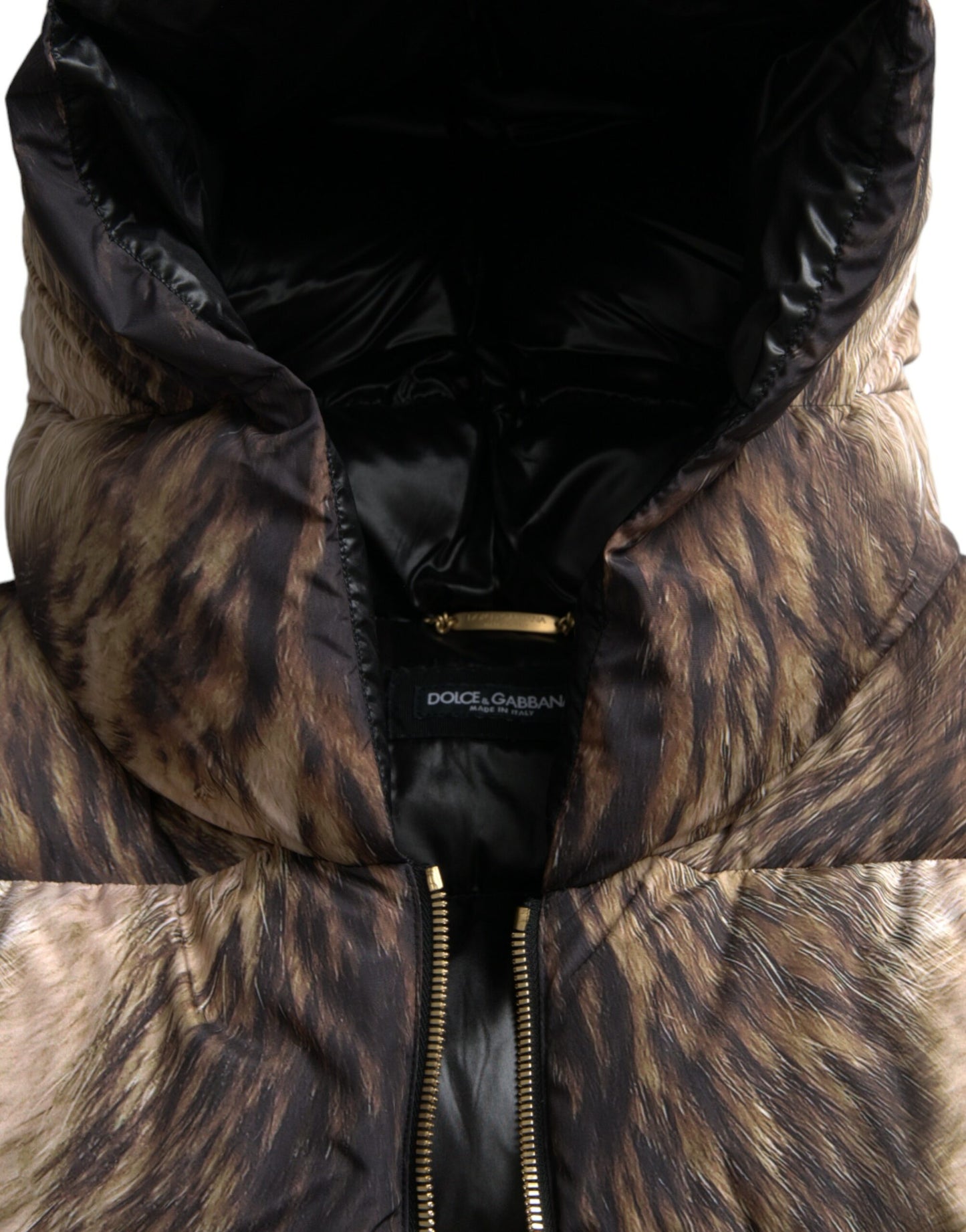 Dolce & Gabbana Parka Bruin Lange Jas Met Volledige Ritssluiting En Capuchon