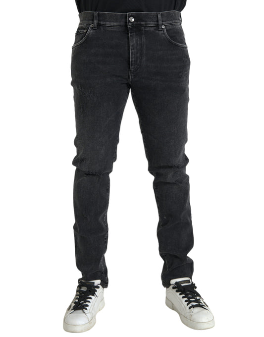 Dolce & Gabbana Grijze Katoenen Stretch Skinny Denim Logo Jeans