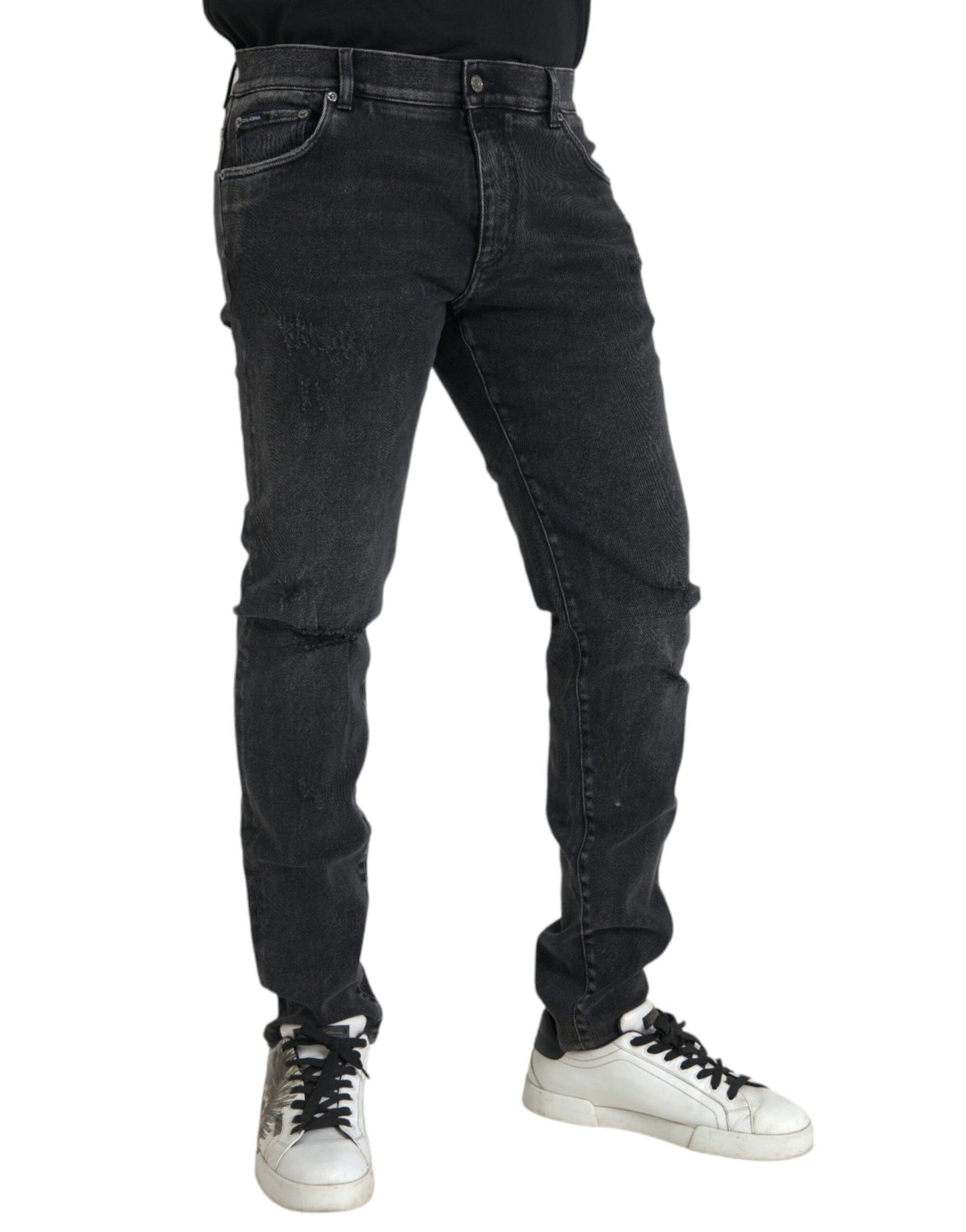 Dolce & Gabbana Grijze Katoenen Stretch Skinny Denim Logo Jeans