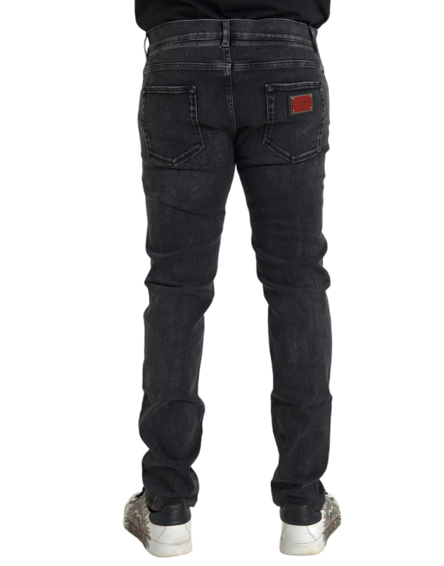 Dolce & Gabbana Grijze Katoenen Stretch Skinny Denim Logo Jeans