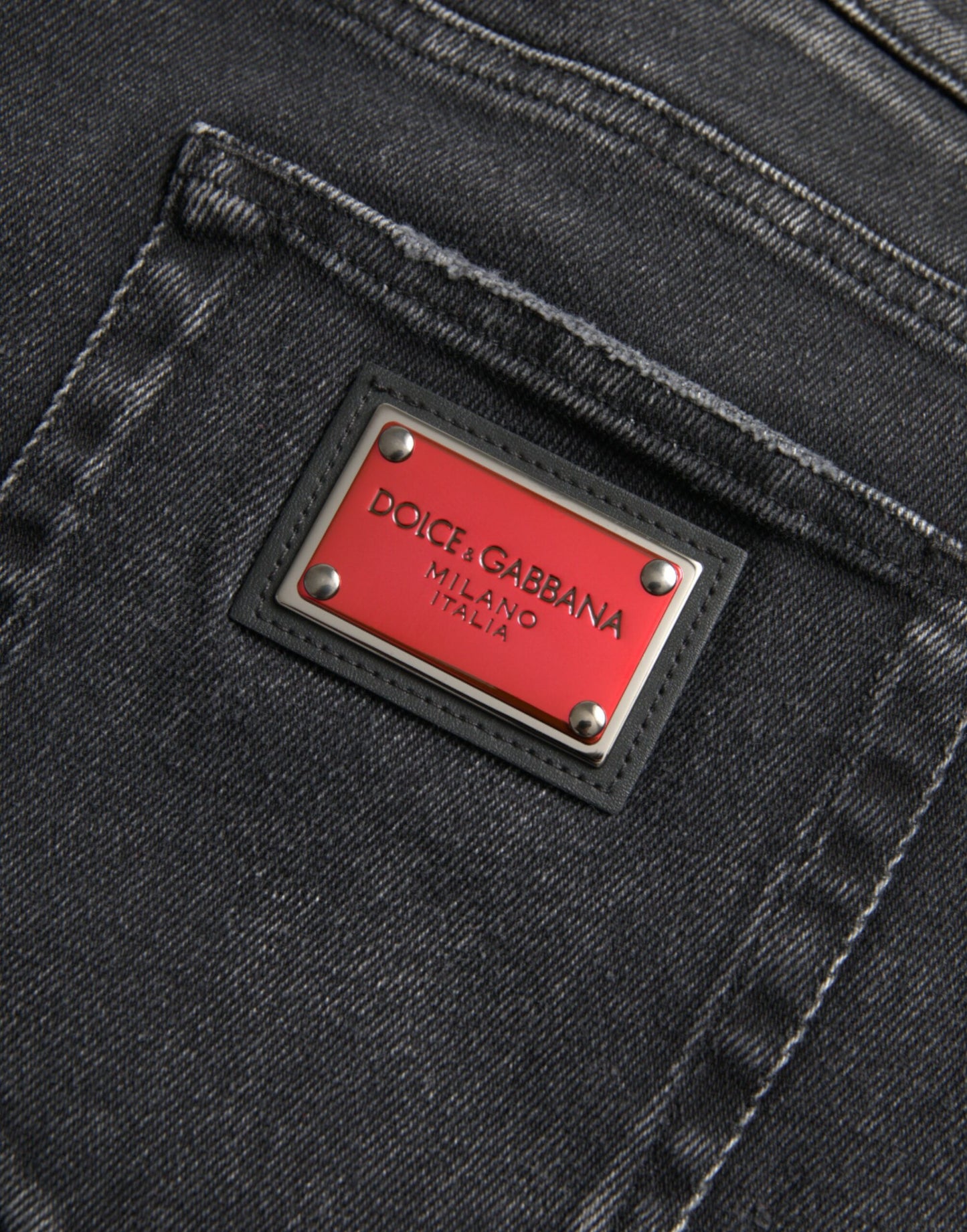 Dolce & Gabbana Grijze Katoenen Stretch Skinny Denim Logo Jeans