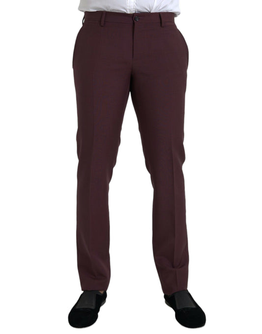 Dolce & Gabbana Maroon Wool Heren Slim Fit Dress Broek