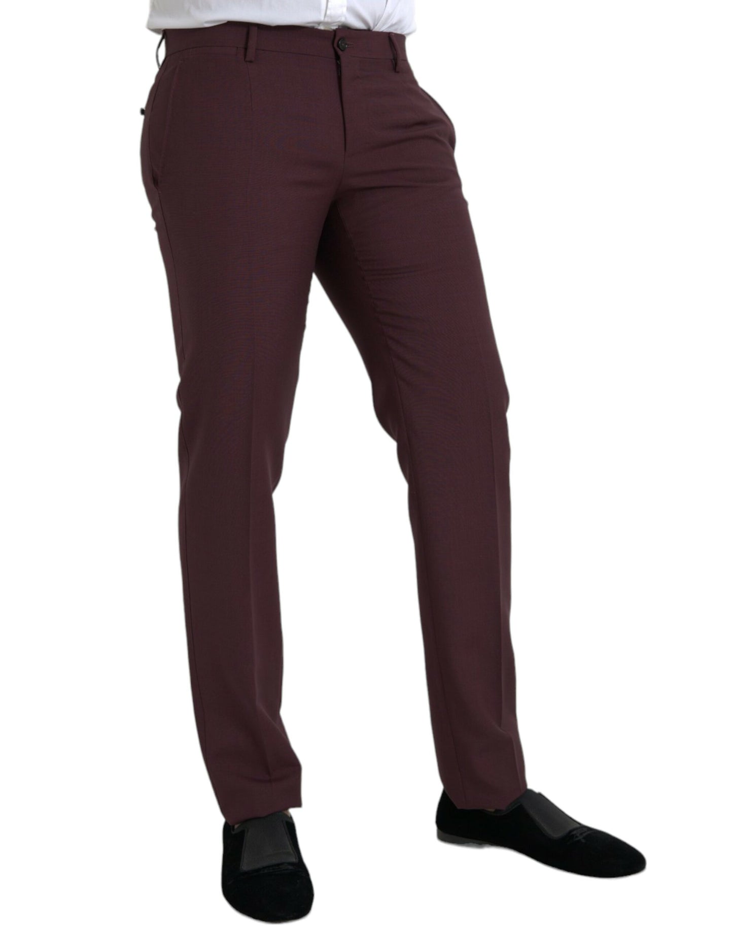 Dolce & Gabbana Maroon Wool Heren Slim Fit Dress Broek