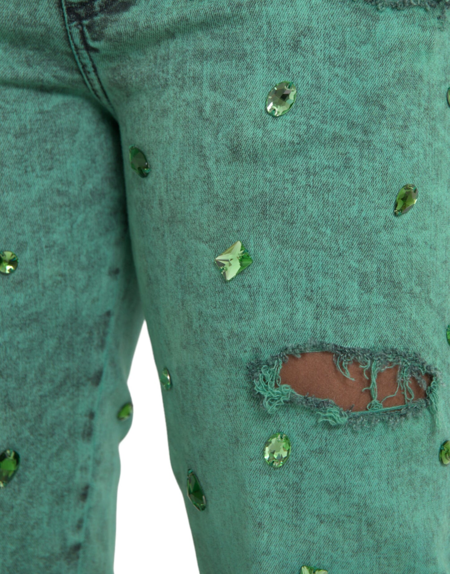 Dolce & Gabbana Groene Kristallen Katoen Stretch Slim Jeans