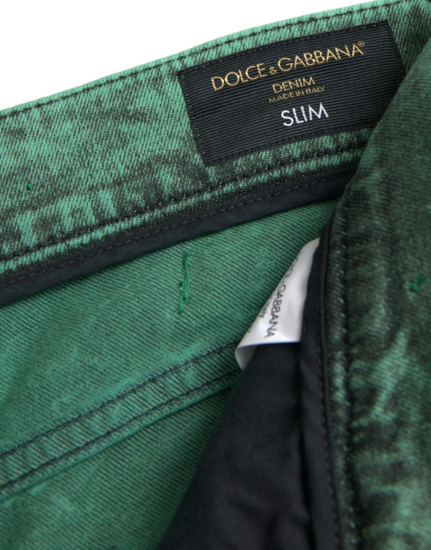 Dolce & Gabbana Groene Kristallen Katoen Stretch Slim Jeans