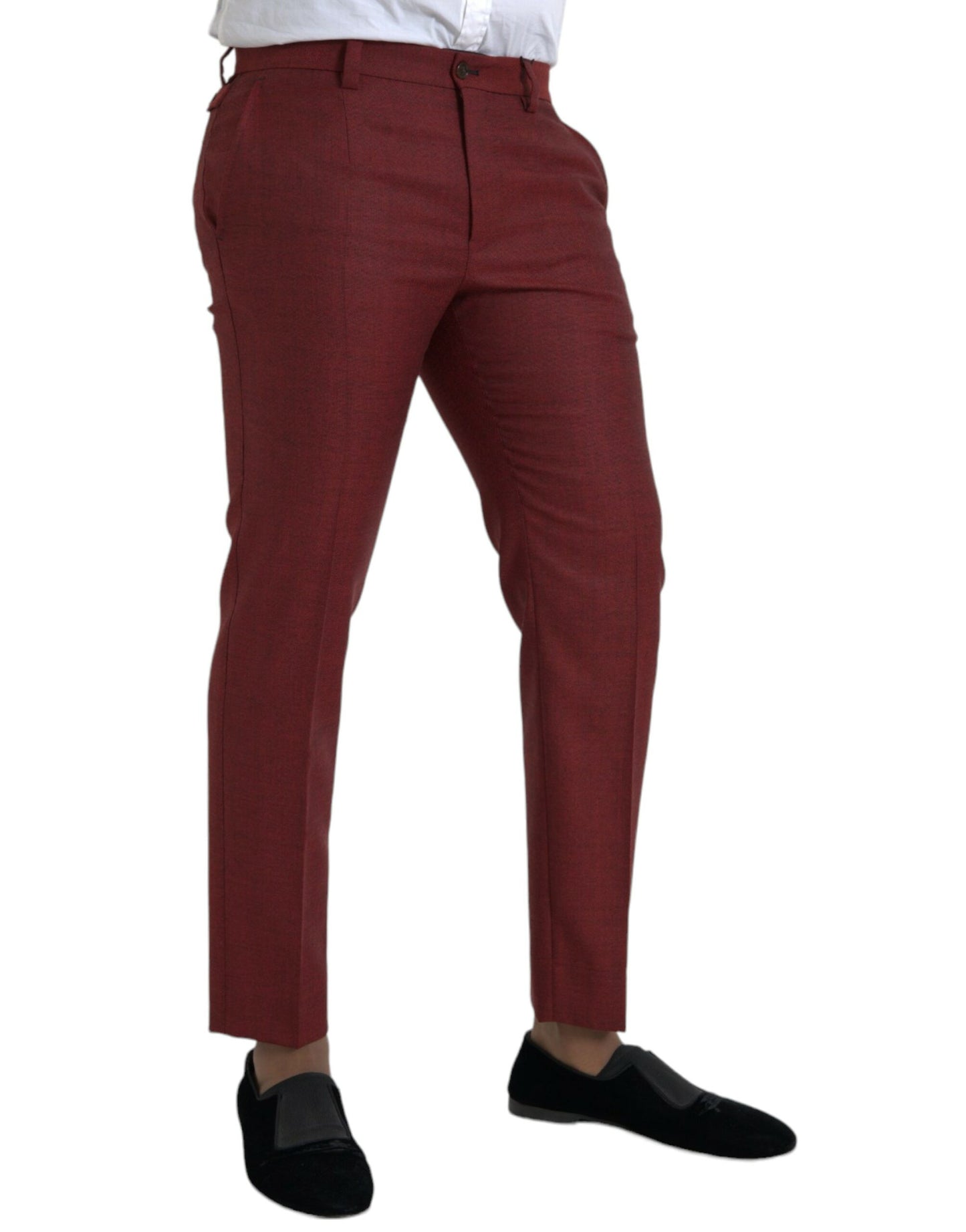 Dolce & Gabbana Maroon Wool Heren Skinny Dress Broek