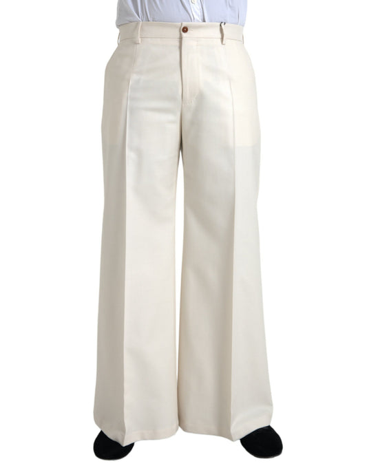 Dolce & Gabbana Witte Wollen Wijde Broek met Middelhoge Taille