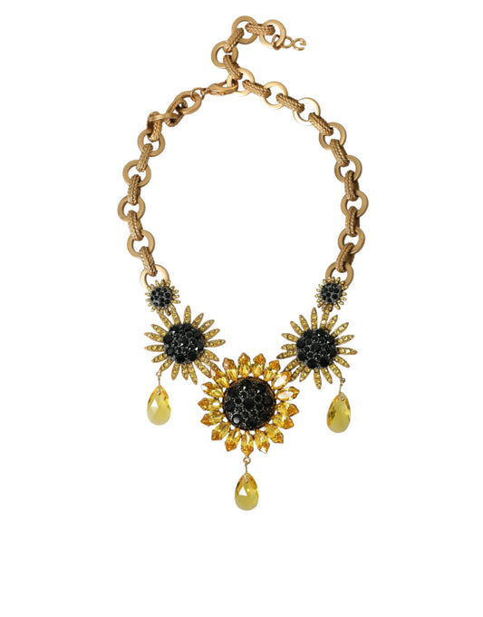 Dolce & Gabbana Goudkleurige Messing Zonnebloem Kristal Versierde Ketting