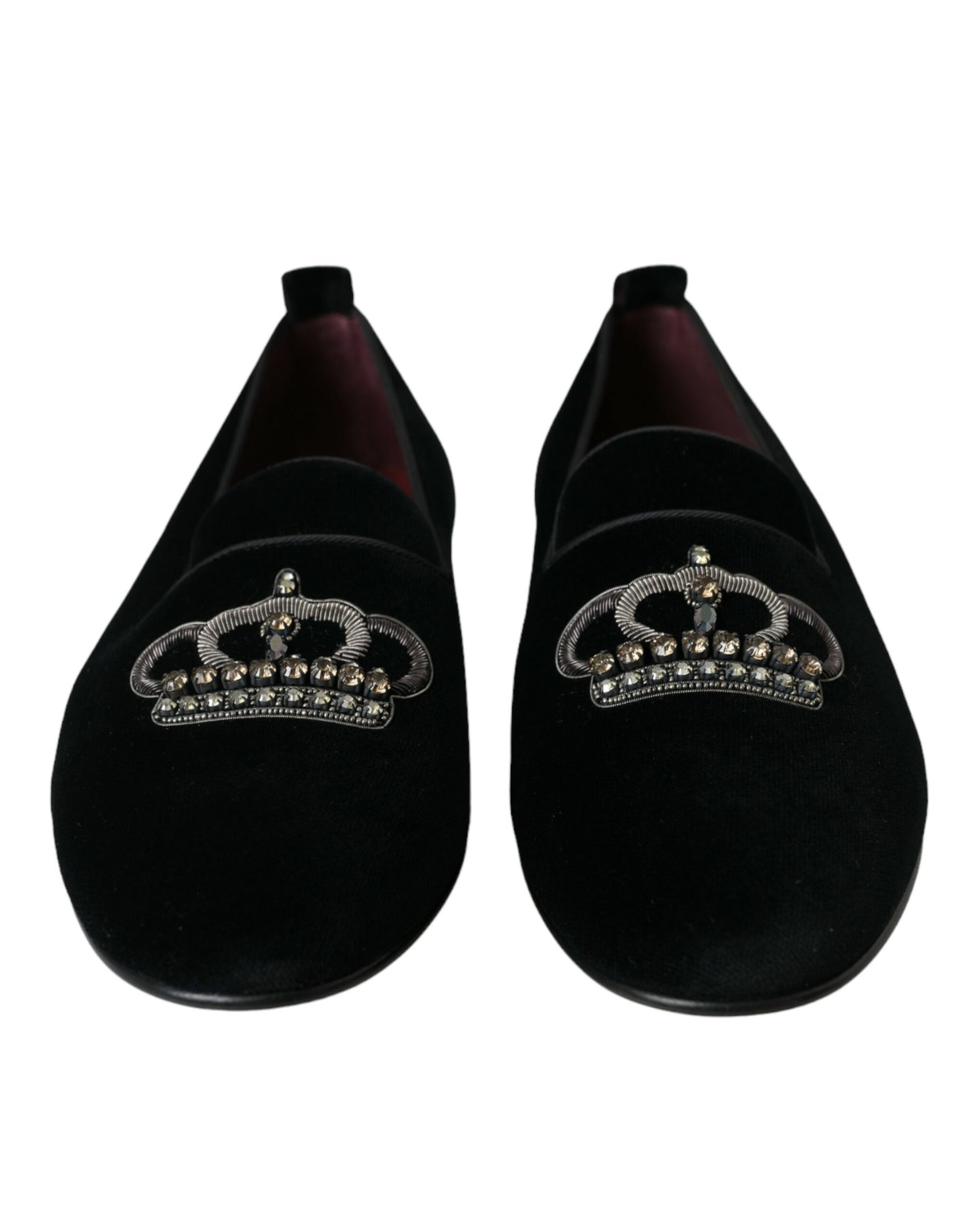 Dolce & Gabbana Zwarte Fluwelen Kristallen Kroon Heren Loafers Schoenen