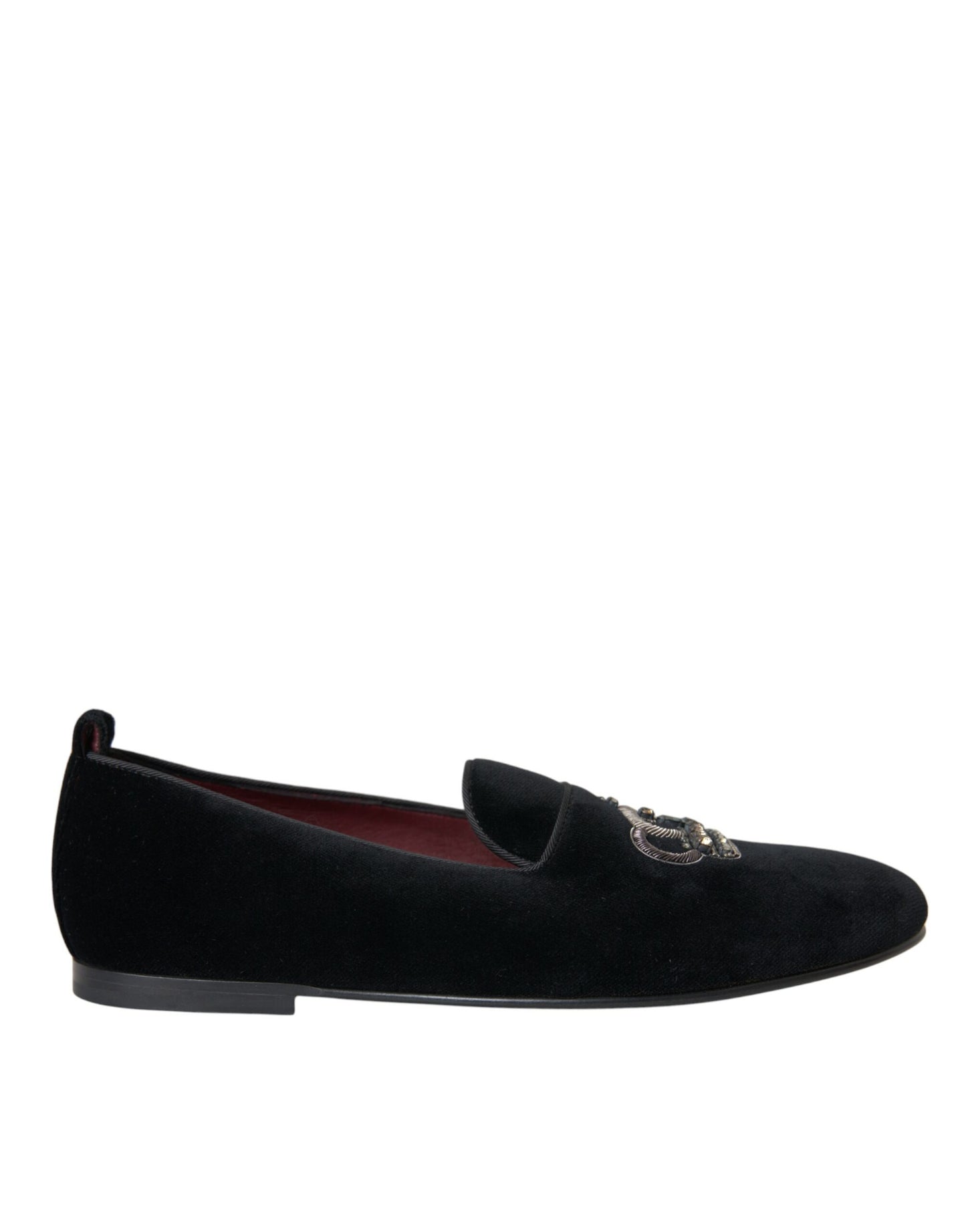 Dolce & Gabbana Zwarte Fluwelen Kristallen Kroon Heren Loafers Schoenen